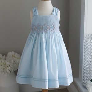 Blue Smocked Dress Size 6 Luli & Me Floral Embroidery Sundress New With Tags